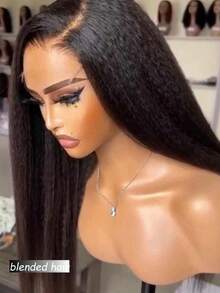 Kinky Straight 13x4 Lace Front Wigs Human Blended Hair Glueless Lace Frontal Wig Natural Hairline 180%Density HD Lace Closure Wig 8-36inch Natural Black - Natural & Black - View 4