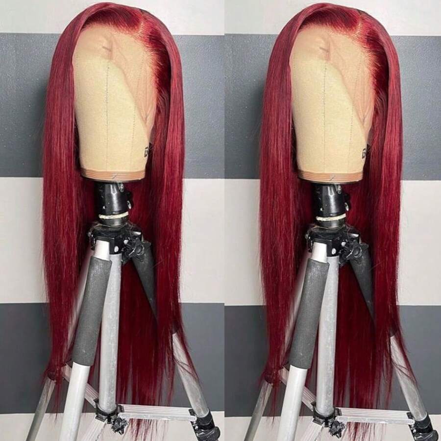 Gorgeous Neon Green Hair Synthetic Lace Front Wigs 28 Inch Pre Plucked Long Straight Hair Wigs Glueless Halloween Wigs Heat Resistant Fluorescent Green Straight Lace Front Wigs For Fashion Women For Daily Christmas Party Cosplay Use - 紅色 - 查看 1