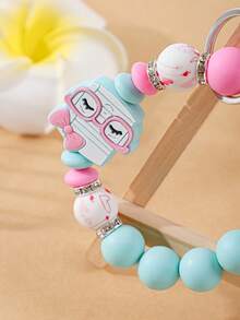 1pc Macaron Cartoon Keychain, Rainbow Donut Pendant Wristlet Accessory, Great Student Gift For Back To School Or Graduation Season - Multicolor - View 3