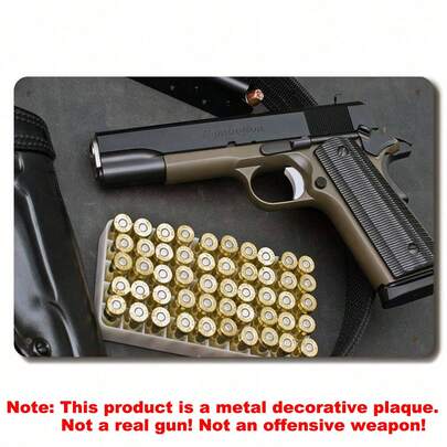 1 pieza Letrero de metal con temática de armas de fuego vintage, arte de pared vintage, placa de hierro retro ideal para el hogar, el jardín, la cafetería, el bar, la cueva de hombres y la decoración de fiestas