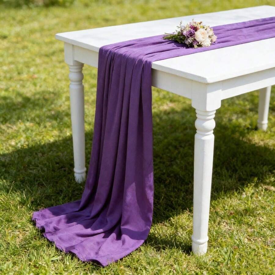 1 Piece Elastic Table Runner Wedding Arch Decoration 50*300cm Solid Color Dessert Tablecover Home Decor Reusable Washable For Anniversary ​Valentine's Day Celebration - Dark Purple - View 1
