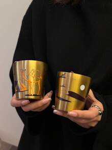 Golden Double Wall Stainless Steel Cup 175ml - Premium Insulated Desert Camel Design Mug | Middle East Style Travel Tumbler | Gift Ramadan Eid - Gold - View 4