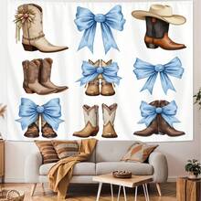 2D Flat  Tapestry,  Western Cowboy Theme, Featuring Cowboy Hats, Boots And Cactus-Patterned Design  Wall Hanging Fabric .Background Decoration For Wall Fabric, Garden Flags, As Birthday Gifts, Gift Room Banners, Wall Banners, University Dormitory Decoration, Outdoor, Family, Wedding, Suitable For All Seasons' Wall Fabric, Washable, Machine Washable, Lightweight, Comfortable. Unique Design, Suitable For His Peach-Colored Cotton Fabric, Suitable For Her Personalized Ideal Decorative Gifts, Suitable For Her, Him, Family,  Mother, Lover, Daughter, Son, Friends, Classmates. Perfect For Camping, Traveling, Home Life, Daily Life, Office Decoration, Birthday, Anniversary, Valentine's Day, Thanksgiving, Christmas, Halloween, Mother's Day, Father's Day,Graduation,Bedroom Decoration, Wall Art Posters, Home Decor, Wedding, Easter, New Year Gifts,  Car, Bedroom, Living Room, Office, Outdoor Camping, Beach, Outdoor Flag Wall Tapestry,Yoga Party, As Background Wall Decoration Tapestry. - 多色9 - 查看 4