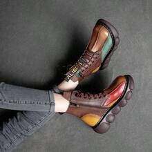 Giày bốt đế dày kiểu retro rách rưới, chống trơn trượt, món đồ không thể thiếu cho những cô gái ngọt ngào và cá tính. - màu nâu - Xem 2