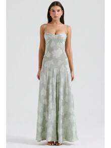 Sexy Sleeveless Strap Backless Dress Women's Chiffon Embroidered Square Neck Ball Gown Evening Dress - 白色 - 查看 8
