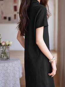 2026新款Polo衫连衣裙，女士夏季运动风连衣裙，时尚休闲修身A字T恤裙，黑色优雅款 - 黑色 - 查看 4