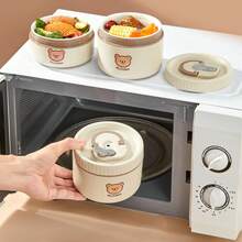 Kotak Bento Keramik untuk Dewasa, Wadah Makan Siang Anti Bocor yang Dapat Dipanaskan di Microwave, Set Wadah Makan Siang Terisolasi Portabel, Wadah Persiapan Makanan Bulat Lucu dengan Tutup, Kotak Bekal untuk Dewasa, Wadah Camilan untuk Pelajar Sekolah, Kotak Bento dengan Tas Makan Siang - MultiWarna - View 8