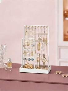 1 PC Valentine's Day Jewelry Box For Family Jewelry Stand Holder Organizer, Jewelry Display Stand Tower Rack With Velvet Ring Tray, Rotating Earring Display Hanging, Bracelet Necklace Holder, Jewelry Display Stand, Necklace Display Stand , Makeup Room Decor,Room Decor - White - View 9