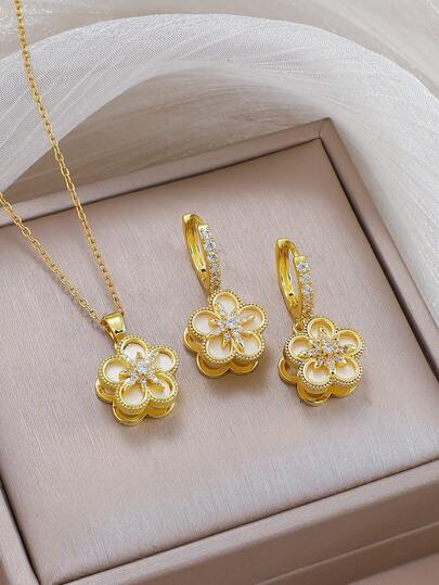 1 Set de Joyería Floral Elegante con Calado e Incrustaciones de Rhinestone y Nácar, Regalo Ideal para Amigos