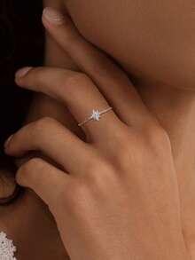 1 chiếc nhẫn đính ước Moissanite dạng dây xích điều chỉnh được, thiết kế hình ngôi sao, bạc sterling 925 thanh lịch, thích hợp làm quà tặng kỷ niệm, sinh nhật, ngày Valentine cho nữ. - Bạc - Xem 6