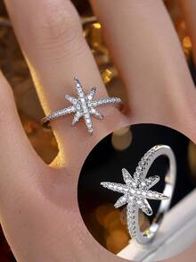 1pc Sparkling Star Design Ring, Minimalist Unique Finger Ring, Versatile Accessory Gift - Ring - View 4