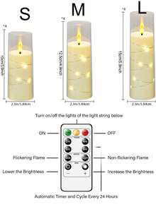 1/3pcs LED Flameless Flickering 2.2"X5", 6", 7", 8" Wax Candle Wick, LED Battery Operated White Transparent Plastic Pillar Candle Wick, Batteries Included - Remote Control Candles - View 2