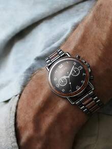 1 件 XSVO 男士木纹表盘商务休闲多功能石英表，钢表带，适合日常佩戴、生日、送礼 - 均碼 - 查看 4