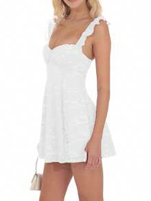 Women's Lace A-Line Mini Dress - Ruffle Strap Backless Lace-Up Sweetheart Neck Casual Party Dress For Summer - 白色 - 查看 4