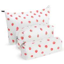 Juego de 3 bolsas de para mujer bolsa de cosméticos de pana estética sonrisa bolsa de aseo de viaje bonita bolsa de lápices brochas de organizador de-013 - Blanco - Ver 8