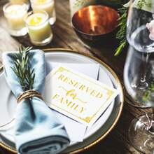 10pcs Elegant Golden Wedding "Reserved For Family" Table Signs - Wedding Table Place Cards, Reserved Seat Cards For Weddings, Parties, Events, Placement Cards For All Occasions - Gold - View 5