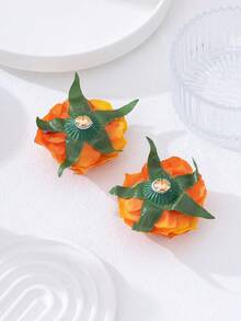 Elegant New Chinese Style Peony Flower Shaped Adjustable Earrings, Faux Floral Jewelry Gift - Orange - View 5