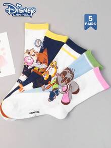 Disney 1/5比例迪士尼成人双包装袜子，成人中筒袜，韩国卡通，四季皆宜，成人尼克和朱迪卡通人物袜子 - 彩色 - 查看 3