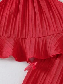 Baby Girls' Solid Color Spaghetti Strap Bowknot Ruffle Hem Top And Straight Leg Pants 2 Piece Outfit, Suitable For Daily Outings In Spring/Summer - Red - View 7