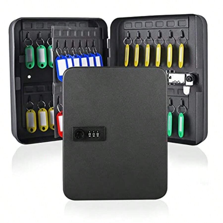 Combination Key - Wall Mounted Key Box 48-Key Steel Key Cabinet - Key Lock Box Outdoor With Code And 50 Key Tags Key Outside Large Black - Black - View 1