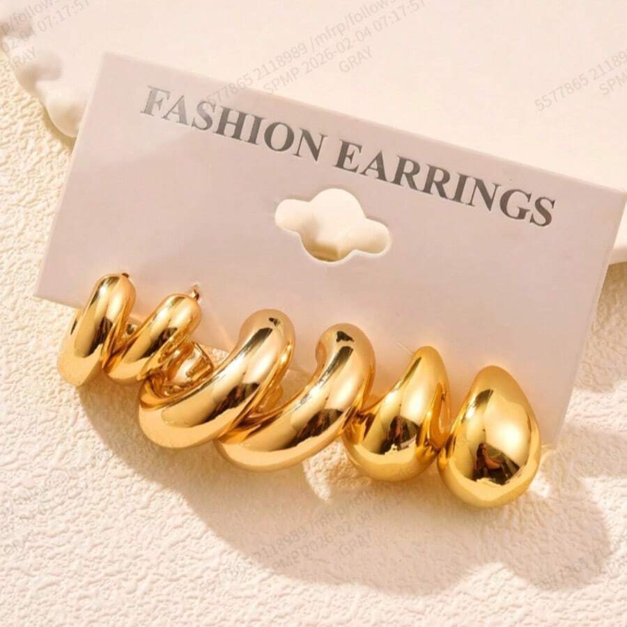 6pcs/Set Elegant Women's Fashion Hoop Earrings Set, Punk Classic Style, Suitable For Party Wear, Gift - Gold - View 1