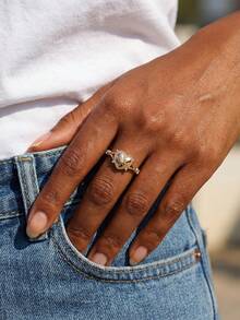1pc Size S Diamond Heart Design Ring, Elegant Double Layer Ring, Fashion Jewelry Gift, Suitable For Daily Wear/Mother's Day - Heart - View 7