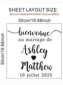 1 pieza - Pegatina de espejo personalizada para boda, letrero de bienvenida a nuestra boda, pegatina de cristal personalizada con "letras del nombre de la boda y fecha". Pegatina de espejo de vinilo personalizada para boda francesa, pegatina de logotipo de boda personalizada, regalo personalizado, pegatina - Multicolor - Ver 7
