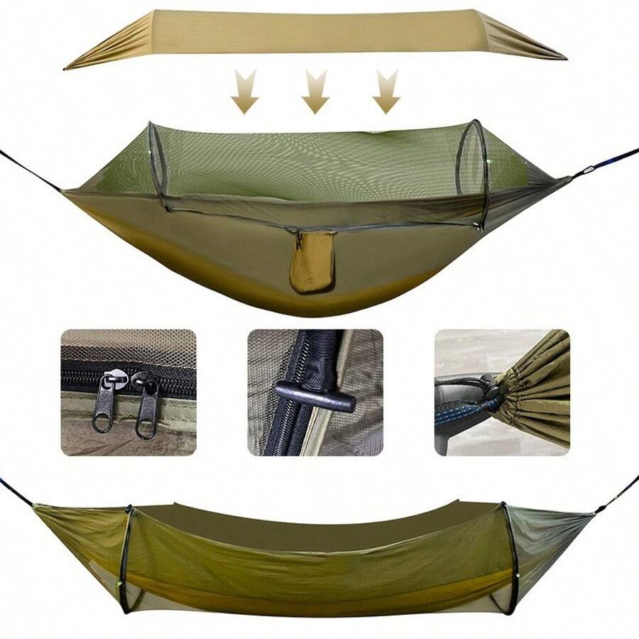 1pc Portable Camping Hammock Tent With Mosquito Net, Double Zipper Outdoor Hammock For Backpacking Hiking Survival,New Installation-Free Mosquito Net For Outdoor Camping Tents; Portable Camping Bed; Boat-Shaped Hand-Held Mosquito Net,Integrated Mosquito Net Hammock Tent, Lightweight Outdoor Camping Hammock For Hiking Backpacking,Lightweight Hammock Tent With Mosquito Net, Perfect For Outdoor Camping Hiking Backpacking Trips - A - 查看 1