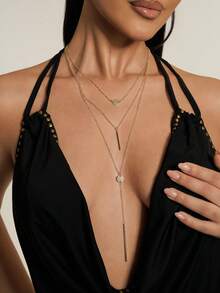 1pc Fashionable Multi-Layer Chains Long Necklace - Yellow Gold - View 3