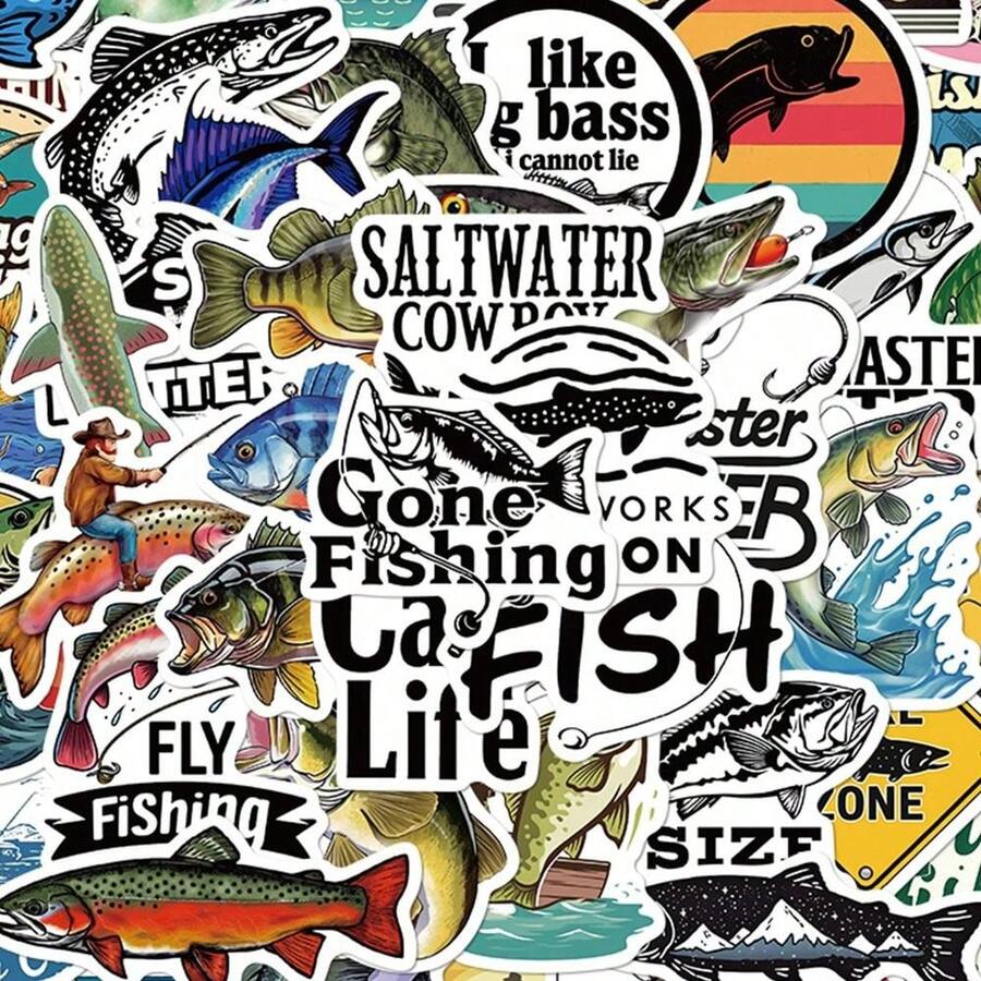 50pcs Lua FIshing Stickers Tackle Box, Luggage, Laptop, Guitar, Skateboard, Bicycle, DIY Decor, PET Stickers,School Supplies,Back To School - A - View 1