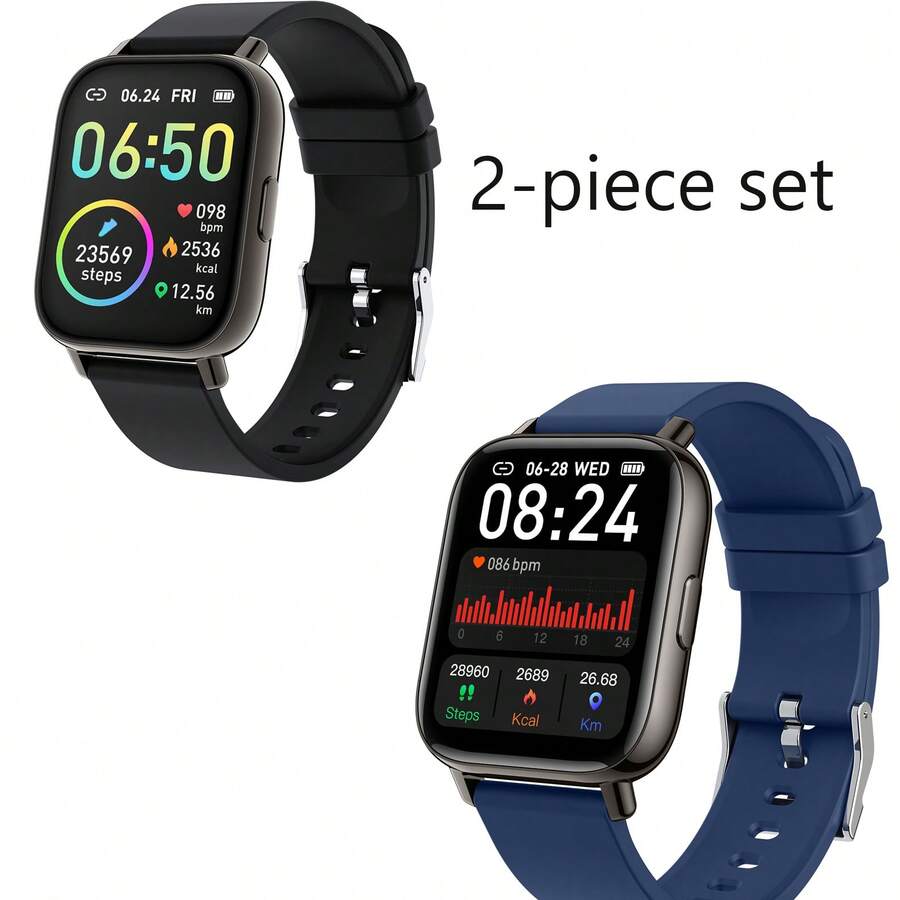 OYIB Sports Smartwatch, 1.69-Inch Touchscreen Display, Supports Message Reminders, With Sleep Monitoring, Exercise Step Counting Functions, Information Reminder Notifications, Compatible With IPhone And Android Phones, Unisex Smart Wristband Fitness Watch, Suitable As A Friend Gift Or Birthday Gift - Black + Blue - View 1