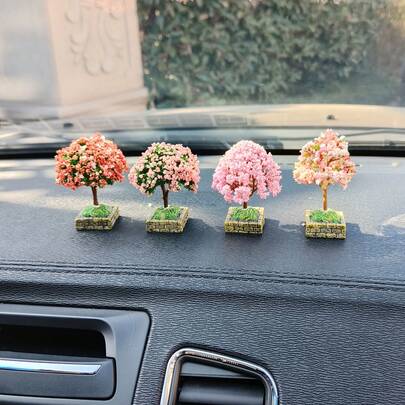 Mini Simulation Tree Car Decor, Creative Interior Center Console Ornament, Multi-Style Wishing Tree Micro Landscape Decoration, Cherry Blossom Tree, Creative Mini Simulation Flower Tree Decor, Cute Wishing Tree Car Interior Decoration, Office Desk Home Resin Small Figurine Gift