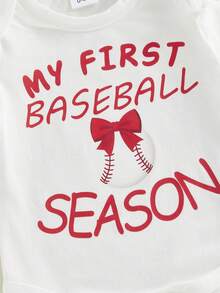 0-12Months Baby Girl My First Baseball Season Outfit Set, Ruffle Sleeve  + Ruffle Bloomers + Headband + Socks, Newborn Infant Sports Clothes - 白色 - 查看 5