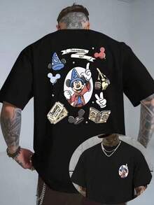 Disney Men's Street Fashion Loose Short-Sleeved T-Shirts, Wood Grain T-Shirts, Men's And Women's Short-Sleeved Wild Summer Cotton Shirts Are Very Suitable For Summer Outings And Daily Commuting. - Black - View 1