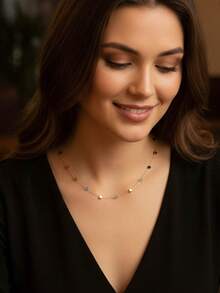 imoli 1pc Simple Metallic Square Pendant Necklace For Women, Party Gift - Colorful - View 3