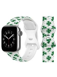 Correa de reloj de silicona con trébol de cuatro hojas verde compatible con Apple Watch de 38mm, 40mm, 41mm, 42mm, 44mm, 45mm, 49mm, 46mm, adecuada para las series Ultra/SE/7/6/5/4/3/2/1/10/11 - Verde - Ver 6