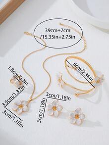 5pcs Elegant French Romantic Enamel Flower Adjustable Ring, Bracelet, Earrings And Necklace Jewelry Set, Suitable For Daily And Party Accessories - Multicolor - View 2