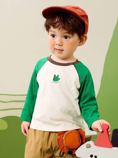 mini bala Kids Long Sleeve T-Shirt With Raglan Sleeves, Soft & Breathable Cotton Blend, Cute Casual Top For Spring 2026