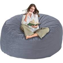 Puf grande para adultos y niños con relleno de espuma viscoelástica, funda de terciopelo lavable ultra suave, sofá perezoso de felpa para sala de estar, recámara, 4 pies, grande, gris - 1 - Ver 1