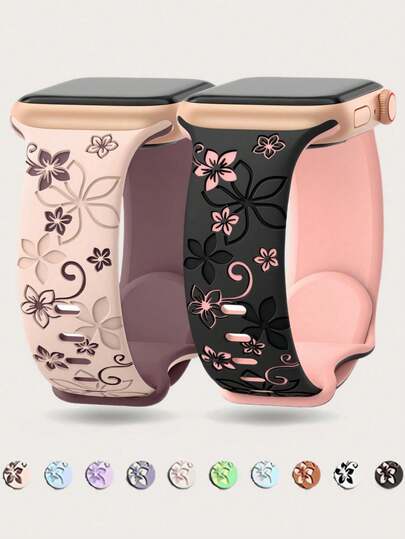 Correa compatible con Apple Watch de 49mm, 45mm, 44mm, 42mm, 41mm, 40mm, 38mm, 46mm - Correa deportiva de silicona suave con hebilla de mariposa, con patrón de flores compatible con Series 11/10/9/8/7/6/5/4/3/2/1E Ultra/Ultra 2/3/SE (38mm-49mm) - y diseño floral