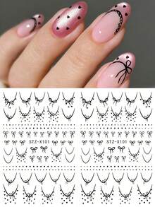 2pcs Black Lace Bow Nail Stickers, Butterfly Dot Nail Art Decals, DIY Nail Decorations For Spring/Summer - Black - View 4