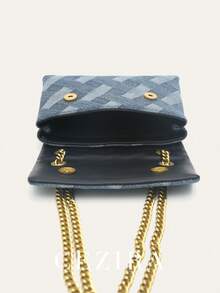 CEZIRA 女士斜挎翻盖包 优雅休闲时尚格子图案涤纶面料 磁扣金属链 女士方形单肩手提包 四季皆宜 百搭 适合大学、办公室、工作、约会和外出 - 藍色 - 查看 5