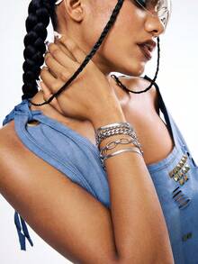 Kryxie 5pcs/Set Stainless Steel Multilayer Chain Bracelet Set For Women, Fashionable Minimalist Hip-Hop Style, Suitable For Music Festival Wear - Bracelet Set - View 4