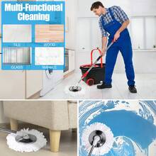 Spin Mop And Bucket,Mop And Bucket With Wringer Set For Home,360 Spinning Mopping Floor Cleaning Tool With 3 Microfiber Replacement Head Refills,61" Extended Handle, 2X Wheel - Blue/Black - Black - 查看 9