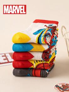 Marvel 5双装儿童漫威超级英雄蜘蛛侠袜子，男童中筒袜，韩版卡通风格，女童袜子，蜘蛛侠及超级英雄人物袜子，春夏款 - 彩色 - 查看 8