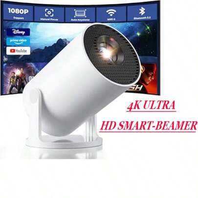 XBJ 4K HD Smart-Projektor, Android 11-System, Heimprojektor Europäischer Stecker, 390ANS1 HY320, drahtlose Wifi-Verbindung zu Mobiltelefon und Computer, 1920 * 1080P tragbarer Projektor in Kinoqualität, Es ist ein Muss für Outdoor-Camping, Familienfeiern und Firmenkonferenzen.