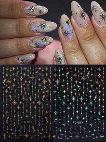 Star Nail Art Stickers 3d Self Adhesive Nail Decals Golden Laser Color Star Design Nail Supplies Accessory - Multicolor - View 2
