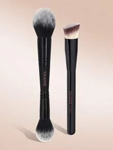 MAANGE 1/2/3 piezas Brochas de base de cabeza plana y redonda, con caja de almacenamiento, herramientas de maquillaje amigables con la piel, brocha de base, brocha de corrector, brocha de rubor, brocha de contorno, brocha de bronceador, brocha de polvo - Negro - Ver 3