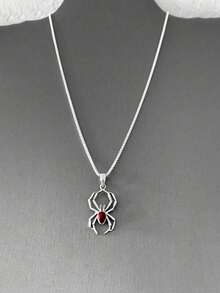 قلادة معدنية عتيقة بنمط عنكبوت بمرصعة بحجر زركونيا مكعب قطعة واحدة، مناسبة للحفلات والاستخدام اليومي، إكسسوار مشترك بين الرجال والنساء - فضي - مشاهدة 2