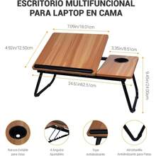 Mesa para Cama Plegable 2 en 1 con Superficie Inclinable y Bandeja Plana, Escritorio Plegable y Portátil con 4 Ángulos Ajustable - amarillo - Ver 4